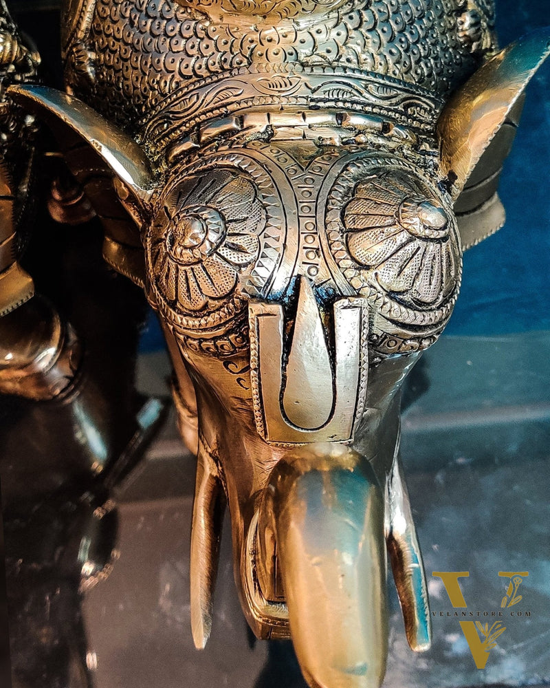 Brass Superfine Pair of Engraved Elephants with Goddess Lakshmi and Lord Tirupati Balaji | Auspicious Home Decor |