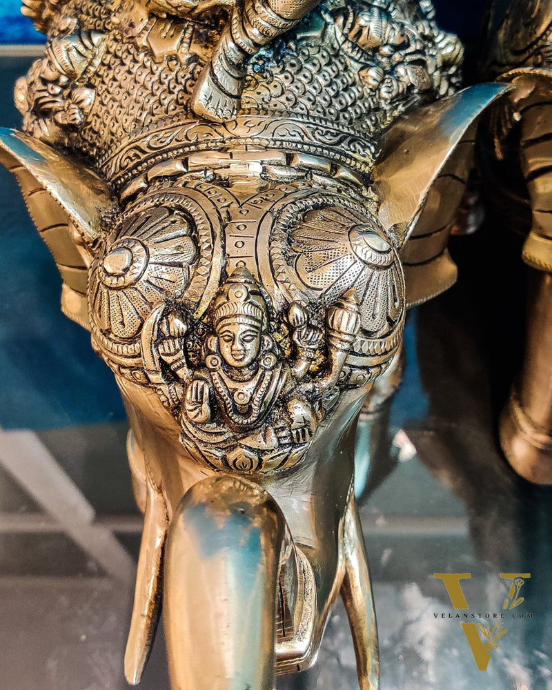 Brass Superfine Pair of Engraved Elephants with Goddess Lakshmi and Lord Tirupati Balaji | Auspicious Home Decor |