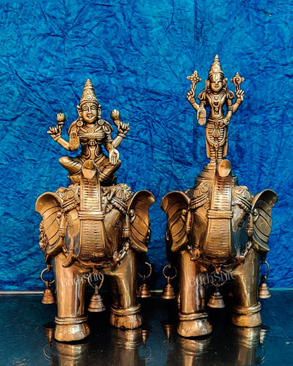 Brass Superfine Pair of Engraved Elephants with Goddess Lakshmi and Lord Tirupati Balaji | Auspicious Home Decor |