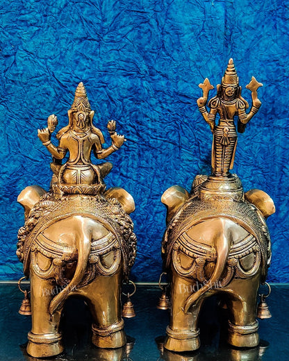 Brass Superfine Pair of Engraved Elephants with Goddess Lakshmi and Lord Tirupati Balaji | Auspicious Home Decor |