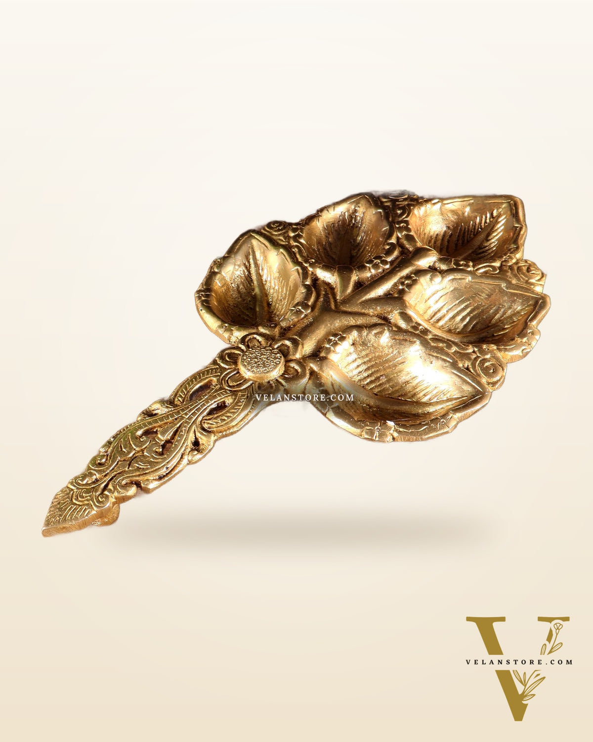 Brass Superfine panch Diya Aarti with Handle 9.5 inch