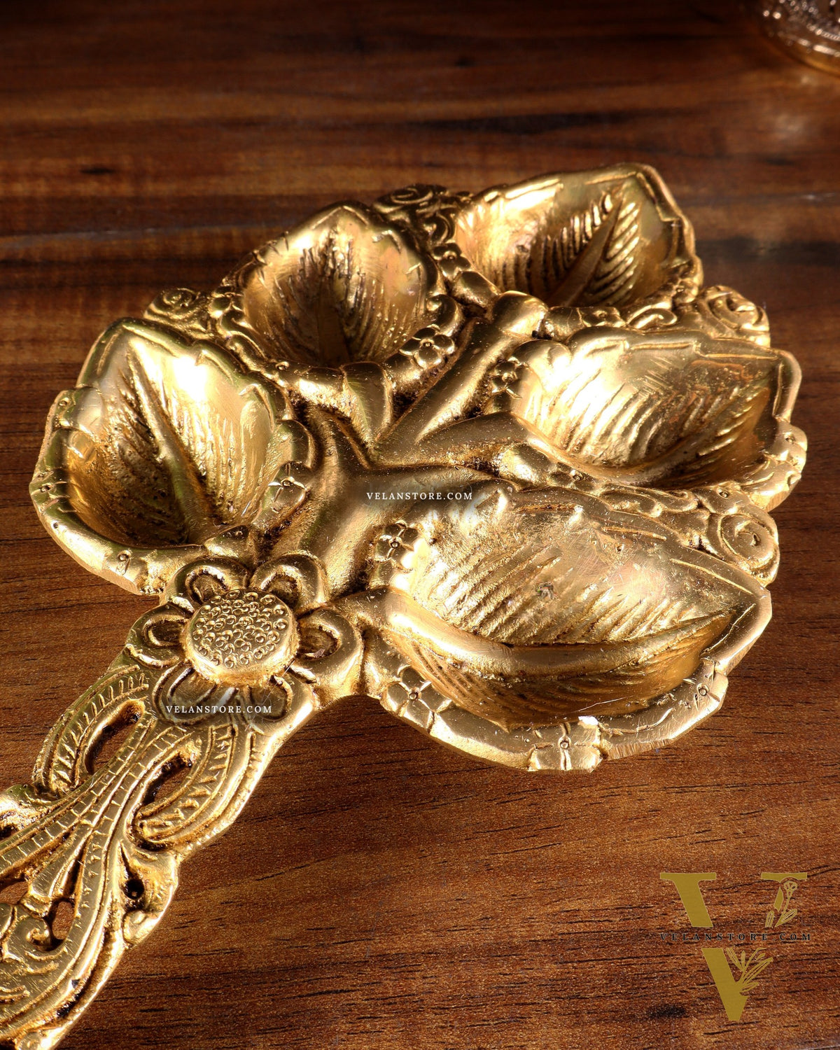 Brass Superfine panch Diya Aarti with Handle 9.5 inch