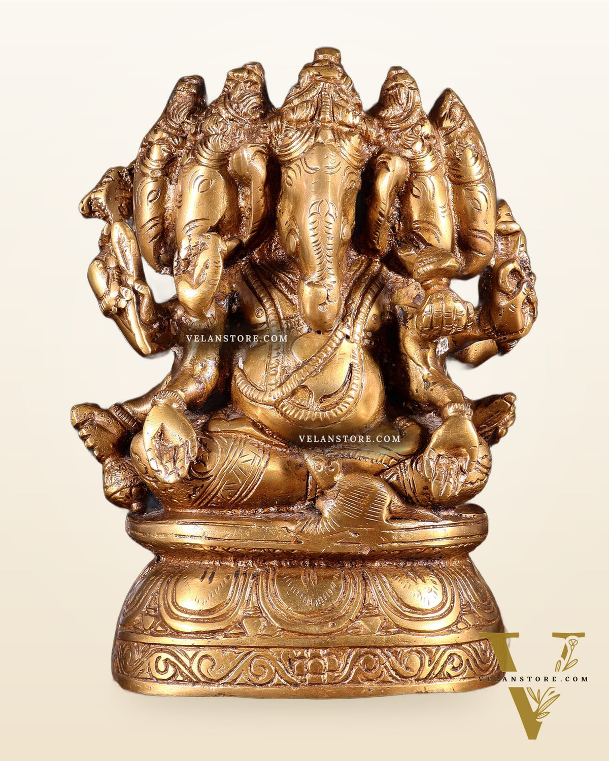 Brass Superfine Panchmukhi Ganesha Idol - 8 Inch