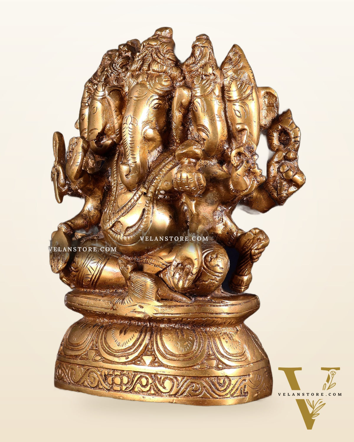 Brass Superfine Panchmukhi Ganesha Idol - 8 Inch