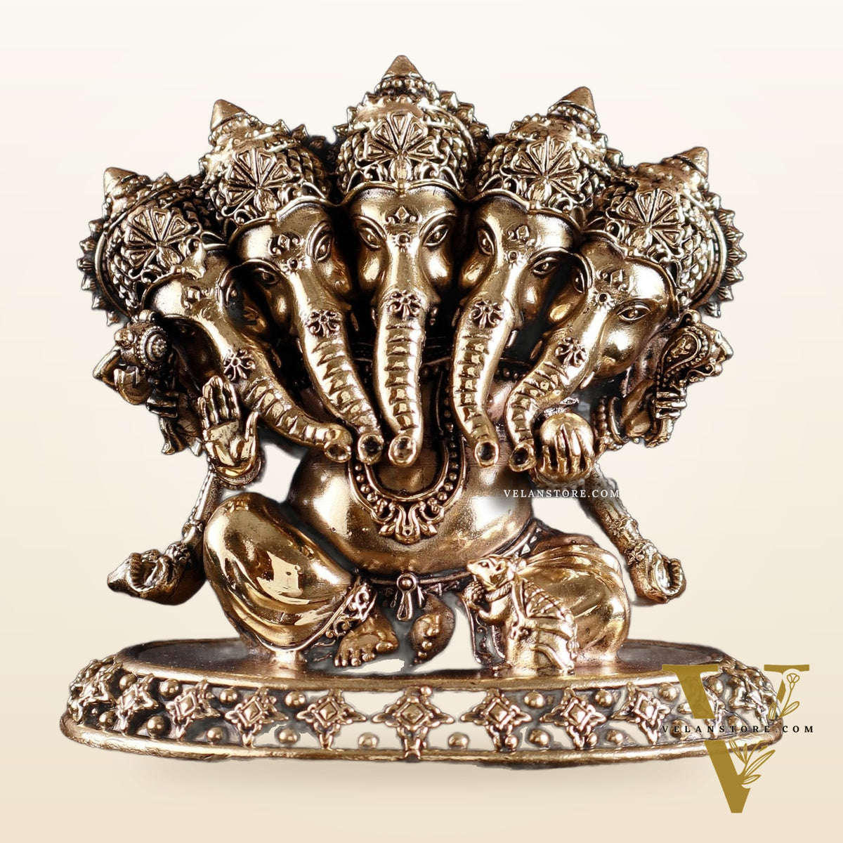 Brass Superfine Panchmukhi Ganesha Idol – Five-Headed Ganesha, 4.2"