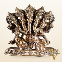 Brass Superfine Panchmukhi Ganesha Idol – Five-Headed Ganesha, 4.2"