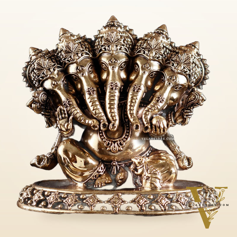 Brass Superfine Panchmukhi Ganesha Idol – Five-Headed Ganesha, 4.2"