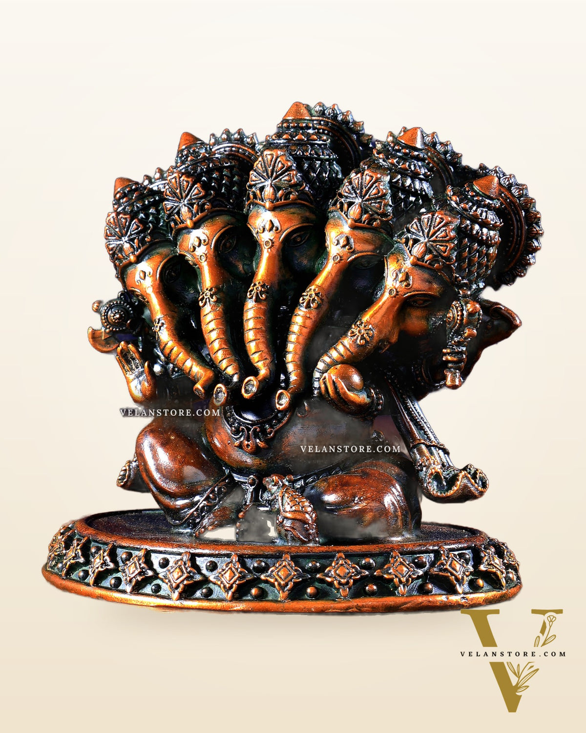 Brass Superfine Panchmukhi Ganesha Idol – Five-Headed Ganesha, 4.2" chola tone