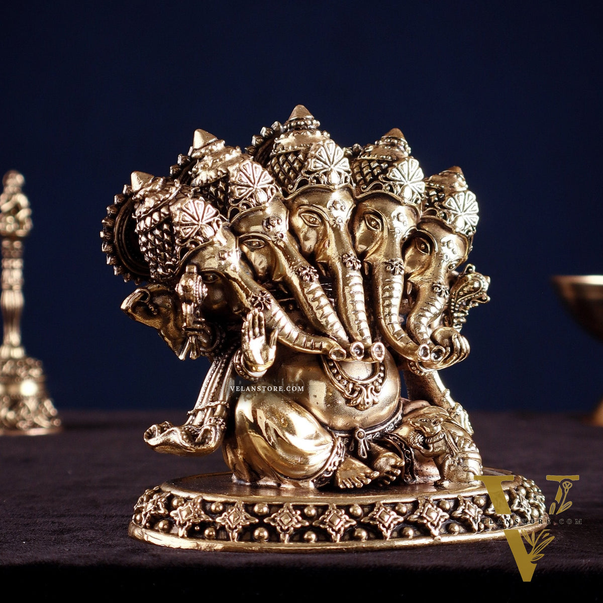 Brass Superfine Panchmukhi Ganesha Idol – Five-Headed Ganesha, 4.2"