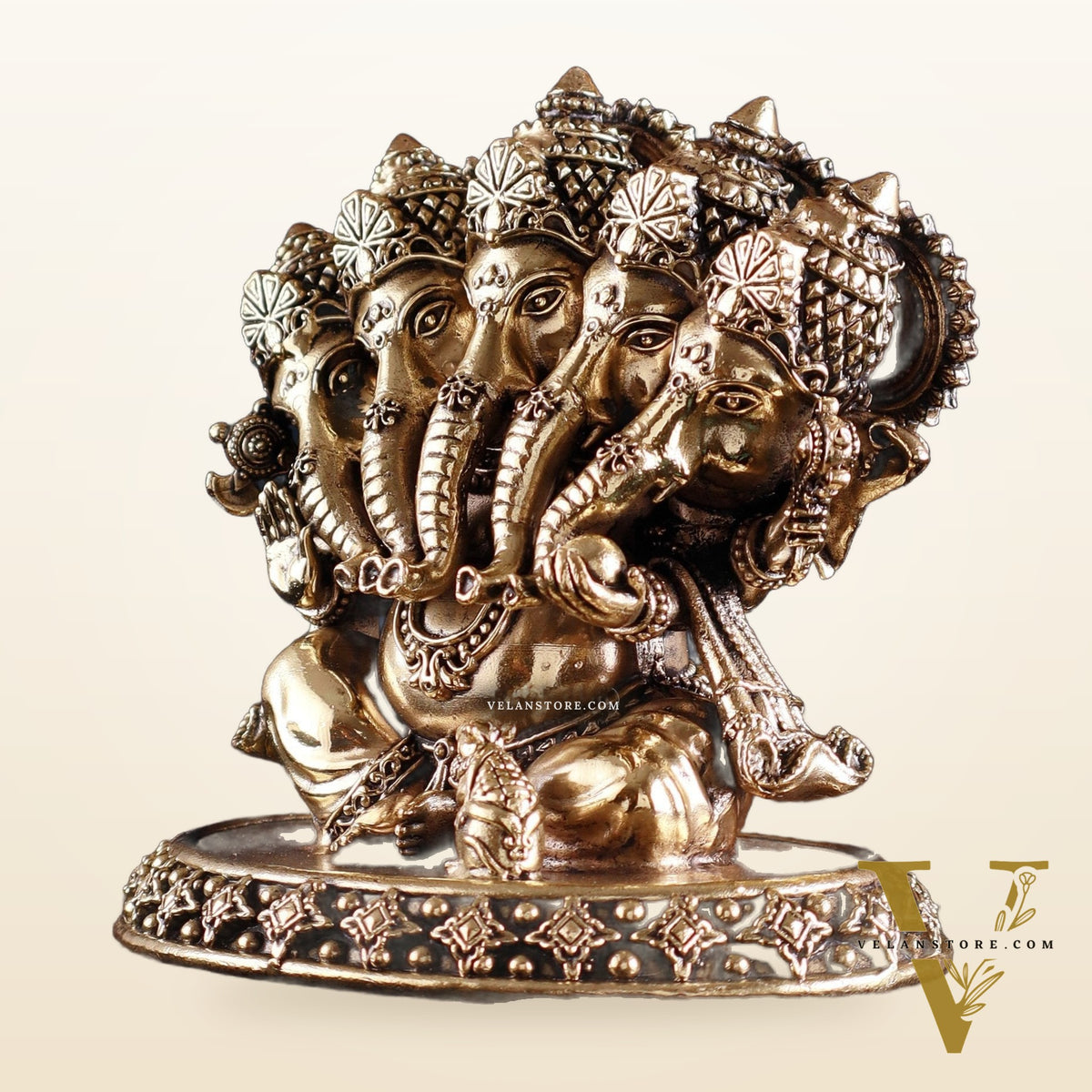 Brass Superfine Panchmukhi Ganesha Idol – Five-Headed Ganesha, 4.2"