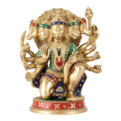 Brass Superfine Panchmukhi Hanuman 11 " with meenakari work