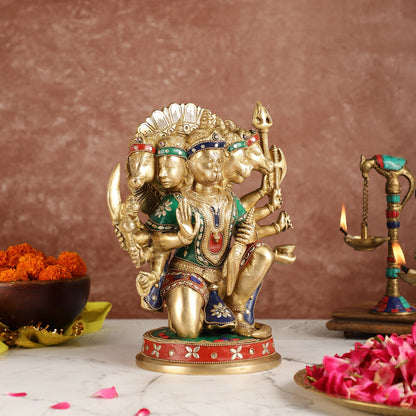 Brass Superfine Panchmukhi Hanuman 11 " with meenakari work