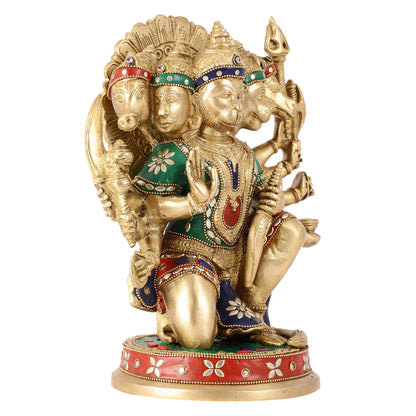Brass Superfine Panchmukhi Hanuman 11 " with meenakari work