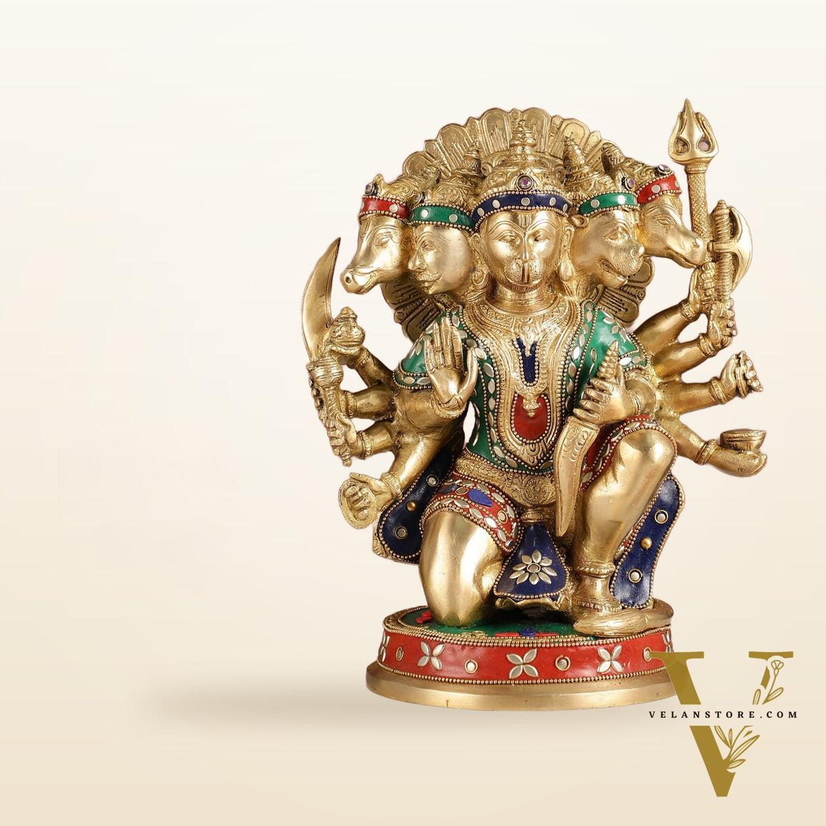 Brass Superfine Panchmukhi Hanuman 11 " with meenakari work