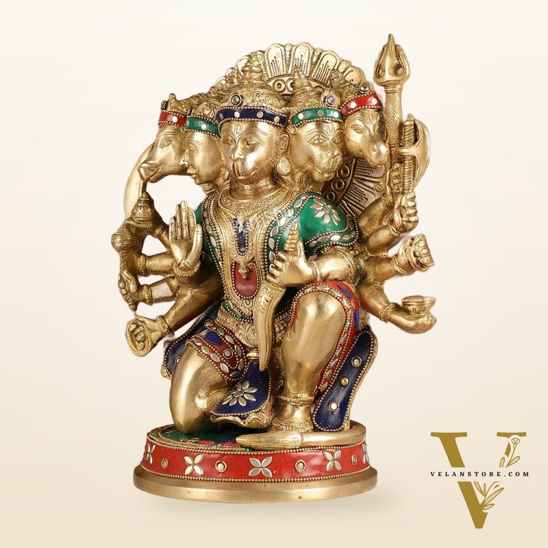 Brass Superfine Panchmukhi Hanuman 11 " with meenakari work