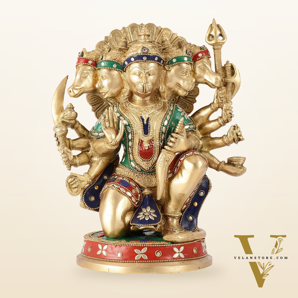 Brass Superfine Panchmukhi Hanuman 11 " with meenakari work
