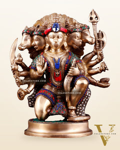 Brass Superfine Panchmukhi Hanuman 11 " with stonework