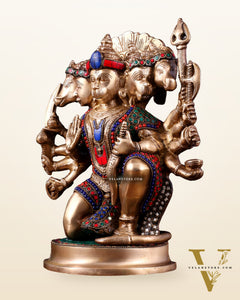 Brass Superfine Panchmukhi Hanuman 11 " with stonework