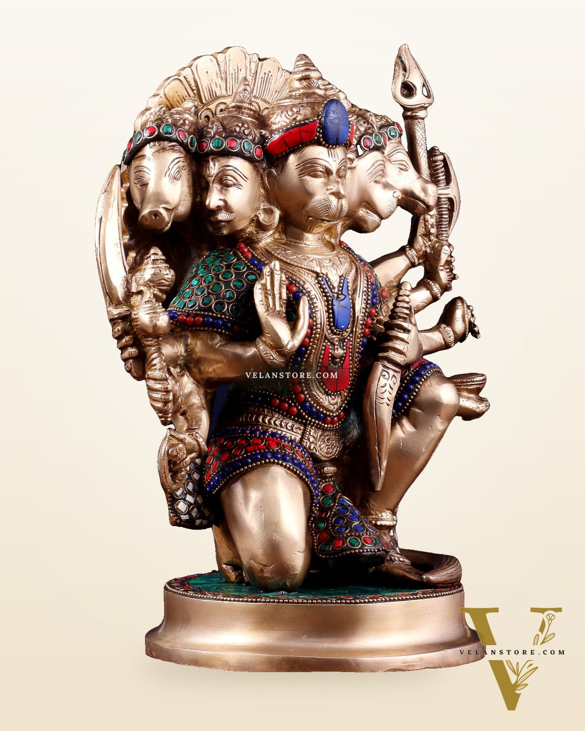 Brass Superfine Panchmukhi Hanuman 11 " with stonework
