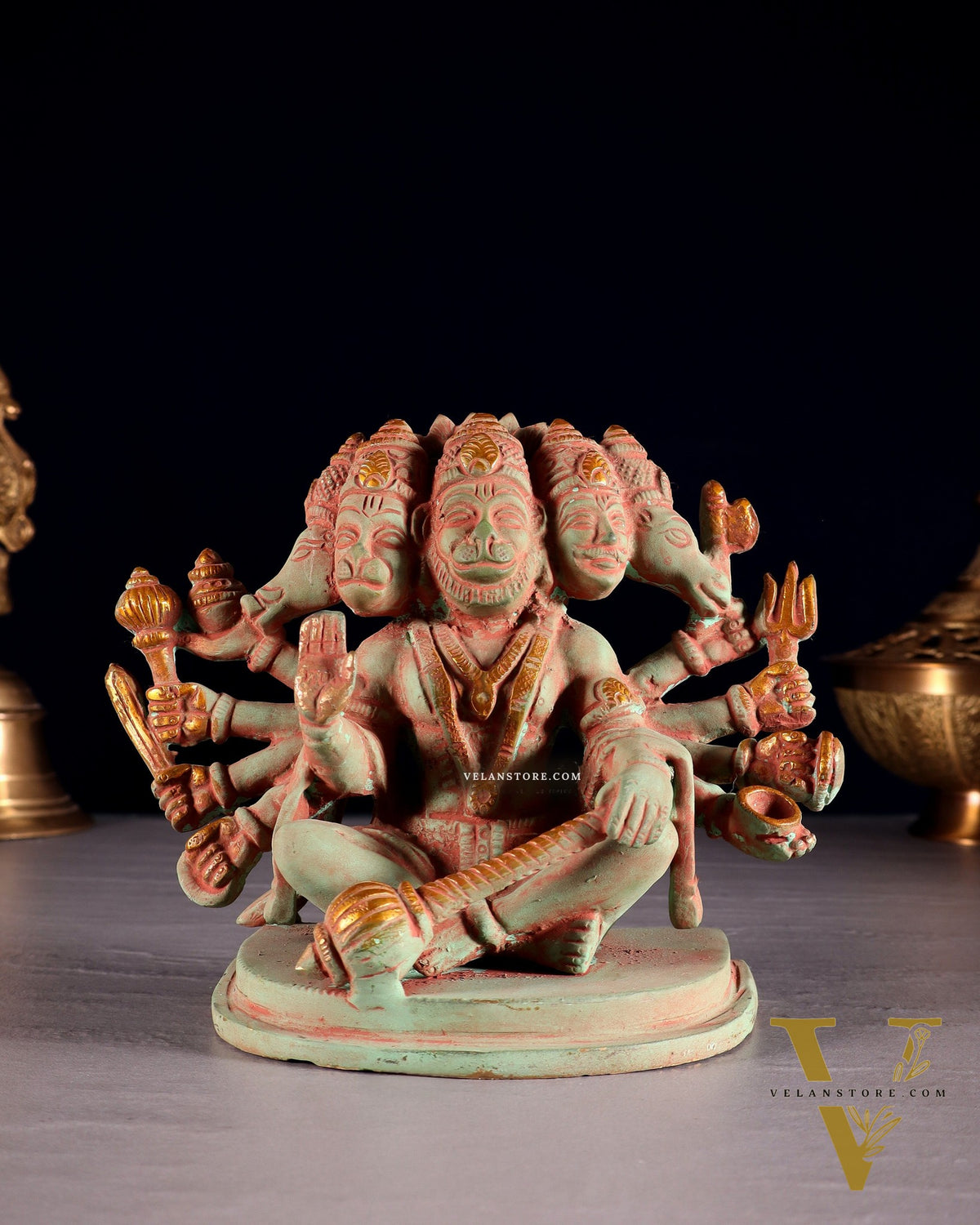 Brass Superfine Panchmukhi Hanuman idol 6 inch green tone