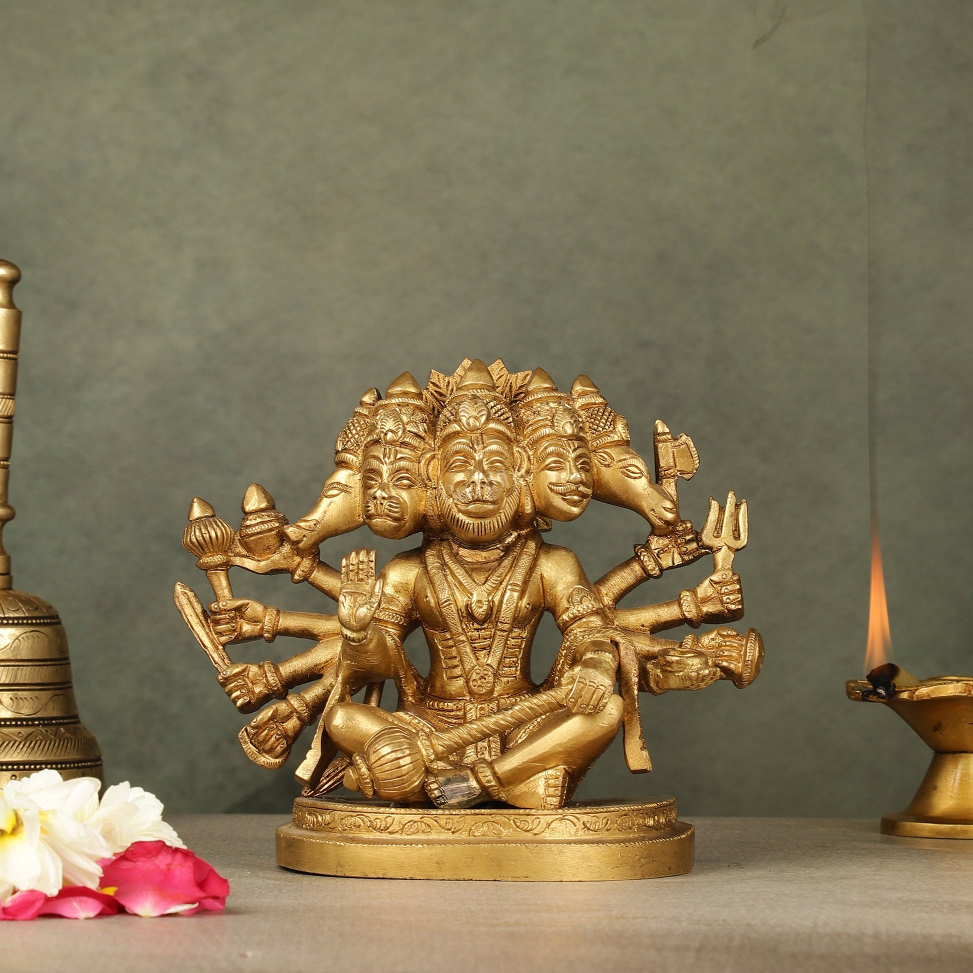 Brass Superfine Panchmukhi Hanuman idol 6 inch