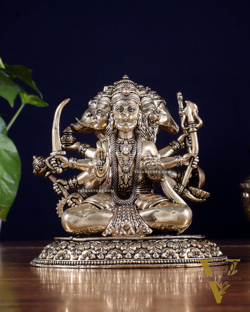 Brass Superfine Panchmukhi Hanuman Idol | Cross-Legged Pose