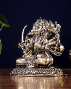 Brass Superfine Panchmukhi Hanuman Idol | Cross-Legged Pose