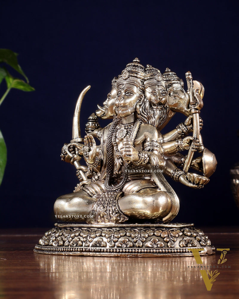 Brass Superfine Panchmukhi Hanuman Idol | Cross-Legged Pose