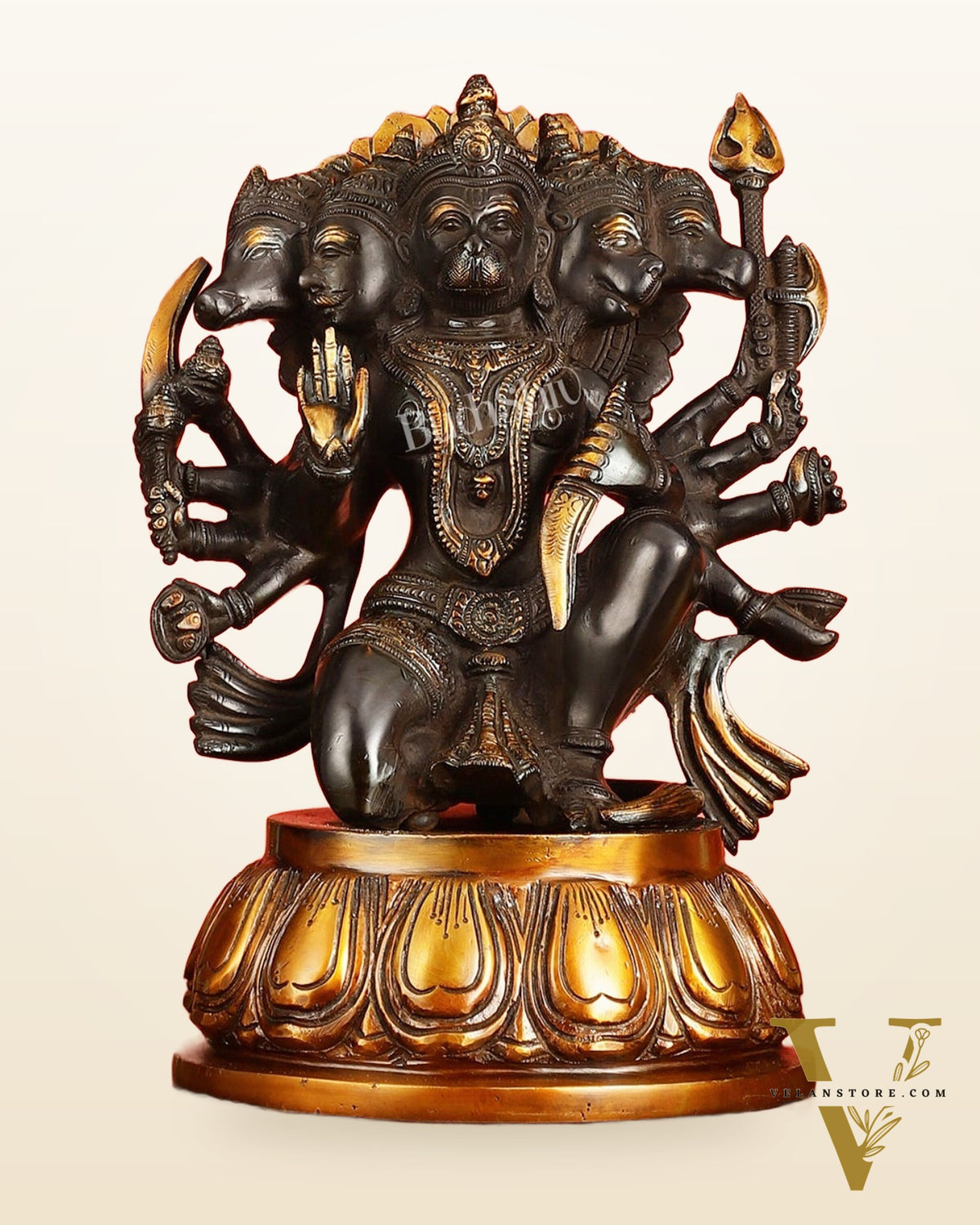 Brass Superfine Panchmukhi Hanuman Idol – Five-Faced Form in Black & Gold Finish 13"