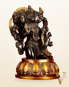Brass Superfine Panchmukhi Hanuman Idol – Five-Faced Form in Black & Gold Finish 13"