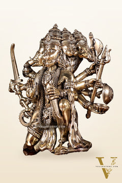Brass Superfine Panchmukhi Hanuman Idol on Wooden Base – 8 Inch
