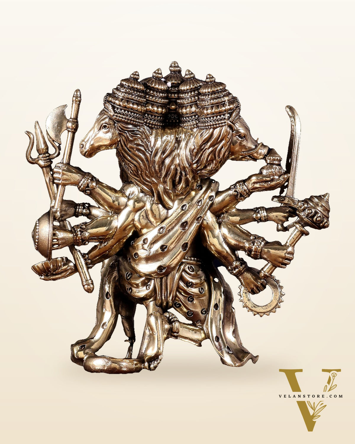 Brass Superfine Panchmukhi Hanuman Idol on Wooden Base – 8 Inch