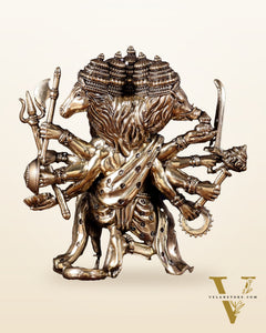 Brass Superfine Panchmukhi Hanuman Idol on Wooden Base – 8 Inch