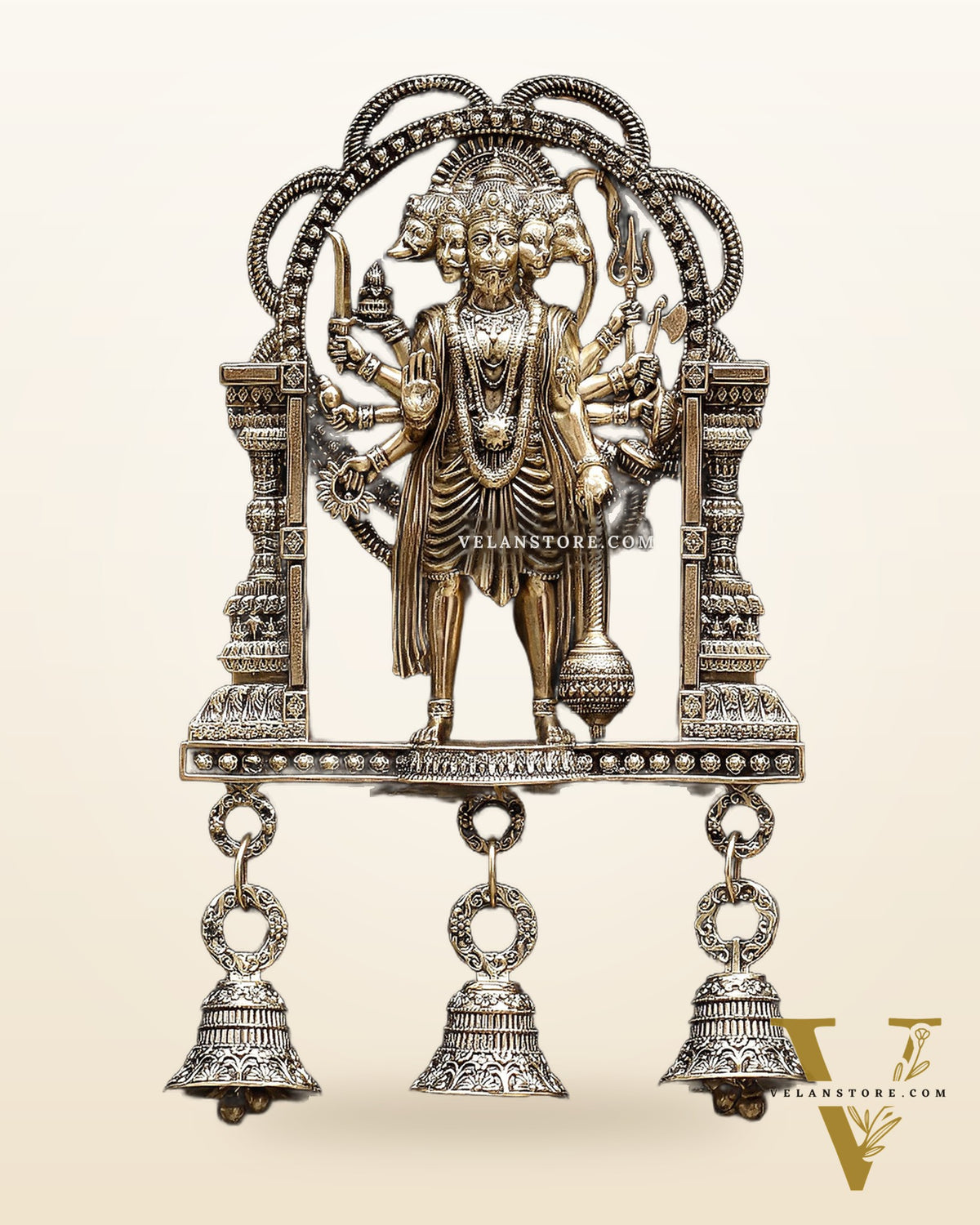 Brass Superfine Panchmukhi Hanuman Wall Hanging 7.5"