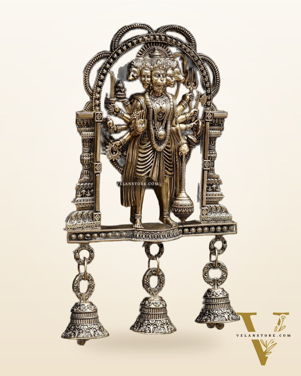 Brass Superfine Panchmukhi Hanuman Wall Hanging 7.5"