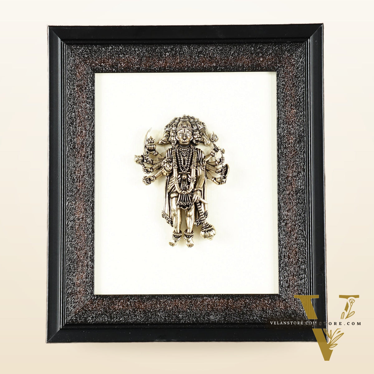 Brass Superfine Panchmukhi Hanuman Wall Hanging with wooden frame – 9.5 Inch