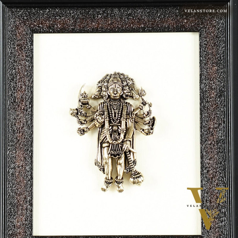 Brass Superfine Panchmukhi Hanuman Wall Hanging with wooden frame – 9.5 Inch