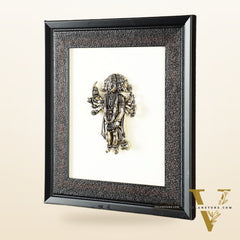 Brass Superfine Panchmukhi Hanuman Wall Hanging with wooden frame – 9.5 Inch