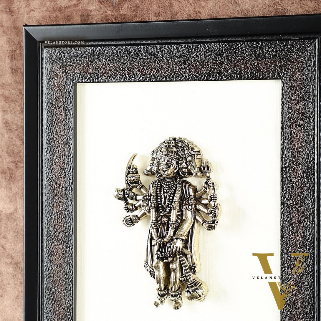 Brass Superfine Panchmukhi Hanuman Wall Hanging with wooden frame – 9.5 Inch