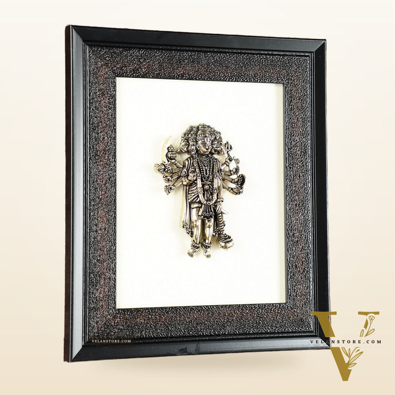 Brass Superfine Panchmukhi Hanuman Wall Hanging with wooden frame – 9.5 Inch