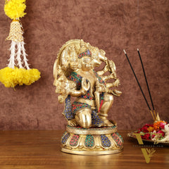 Brass Superfine Panchmukhi Hanuman with Stonework - 10"