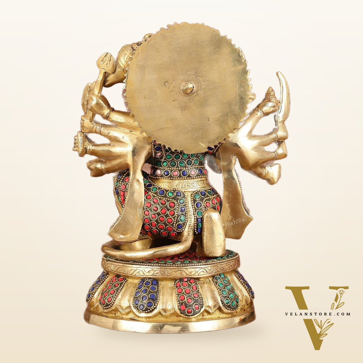 Brass Superfine Panchmukhi Hanuman with Stonework - 10"