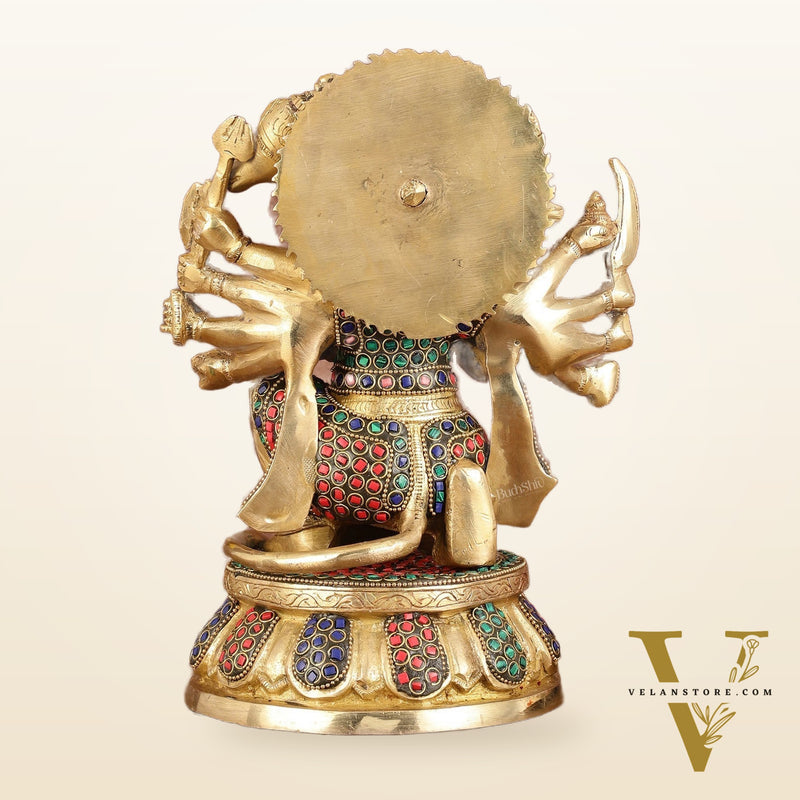Brass Superfine Panchmukhi Hanuman with Stonework - 10"