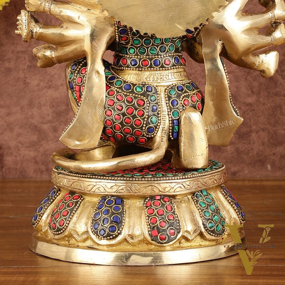 Brass Superfine Panchmukhi Hanuman with Stonework - 10"