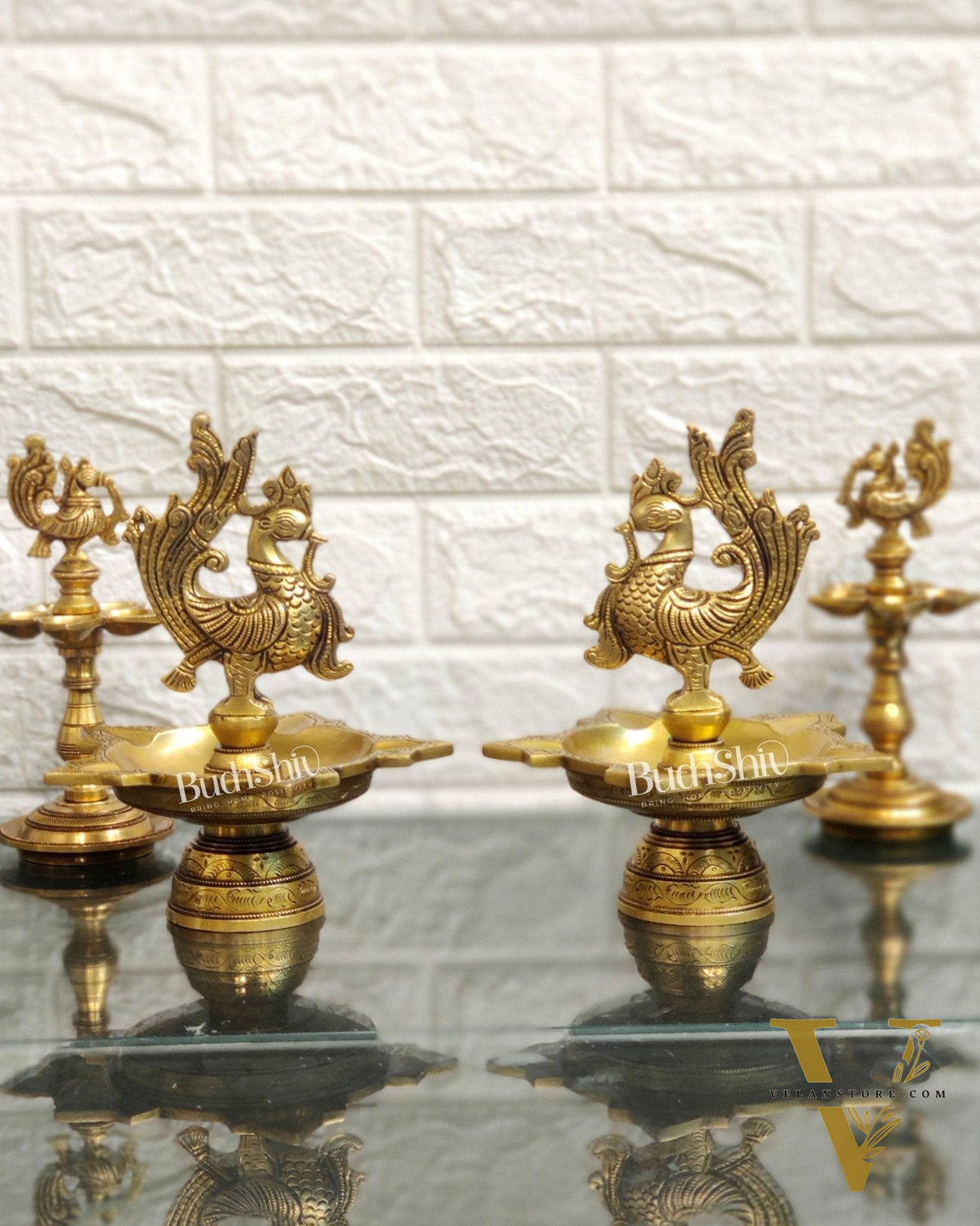 Brass superfine peacock lamps 8"