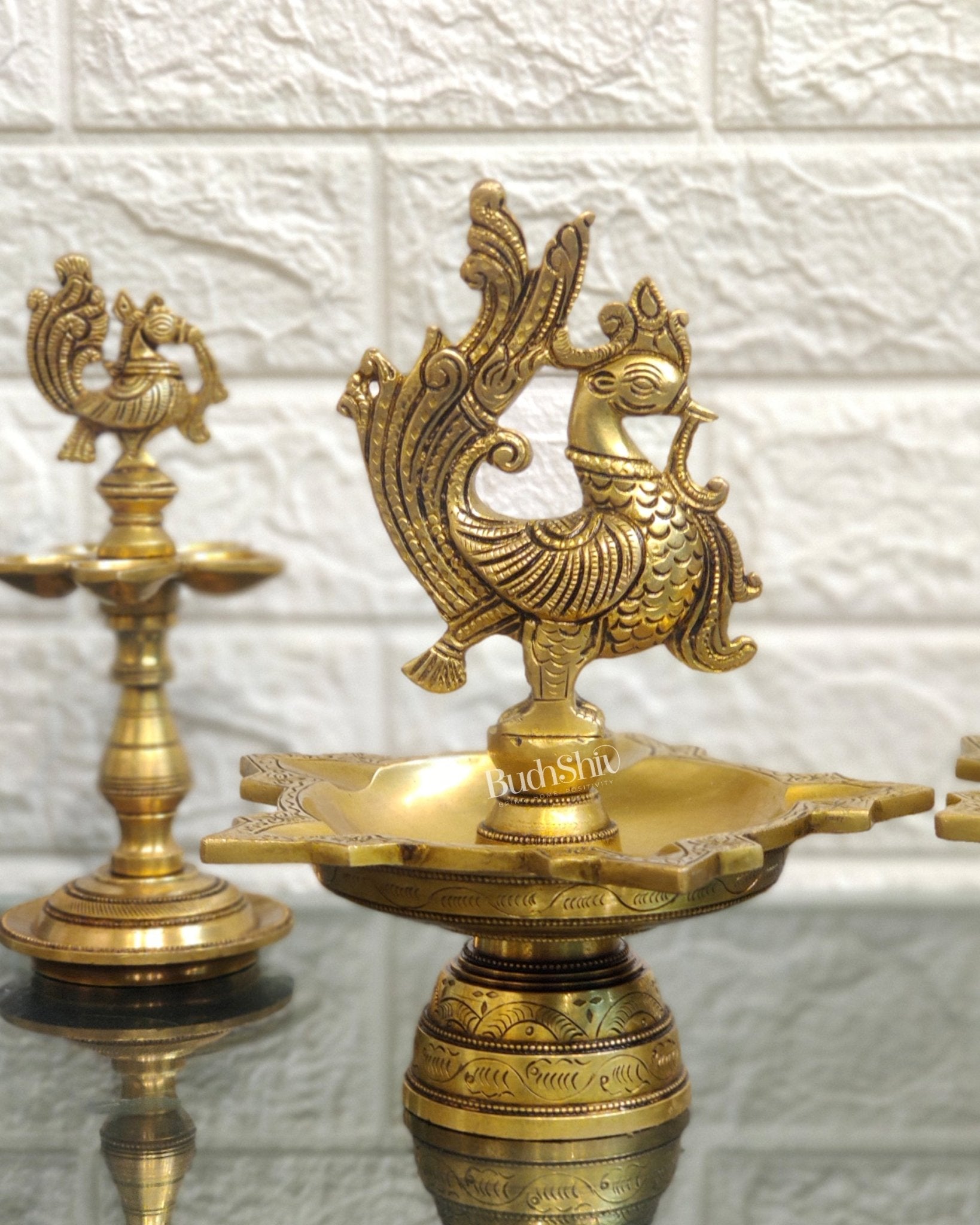 Brass superfine peacock lamps 8"