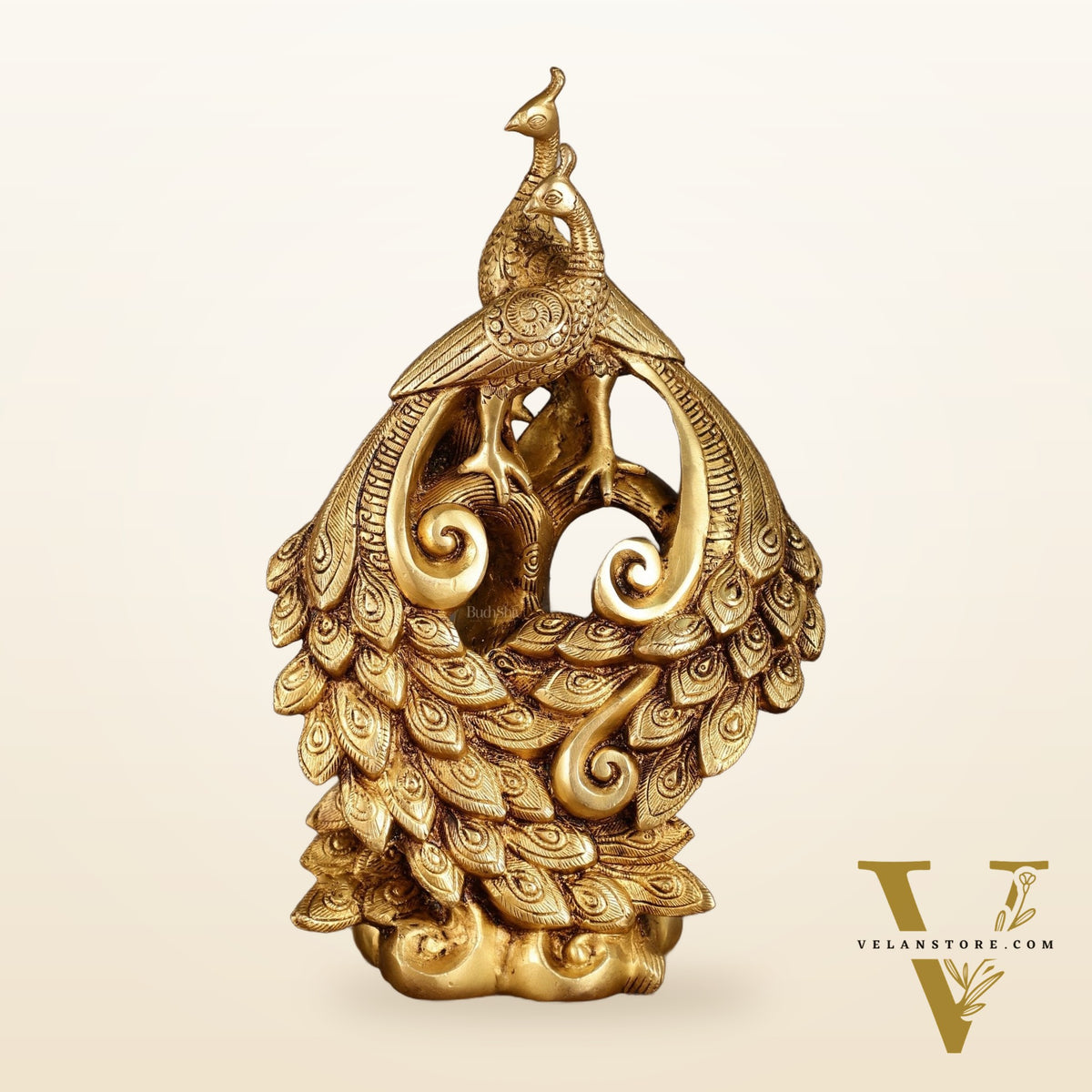 Brass Superfine Peacock Pair Sitting on Tree Trunk | 12 Inch Height | 4 KG