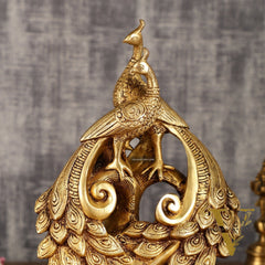 Brass Superfine Peacock Pair Sitting on Tree Trunk | 12 Inch Height | 4 KG