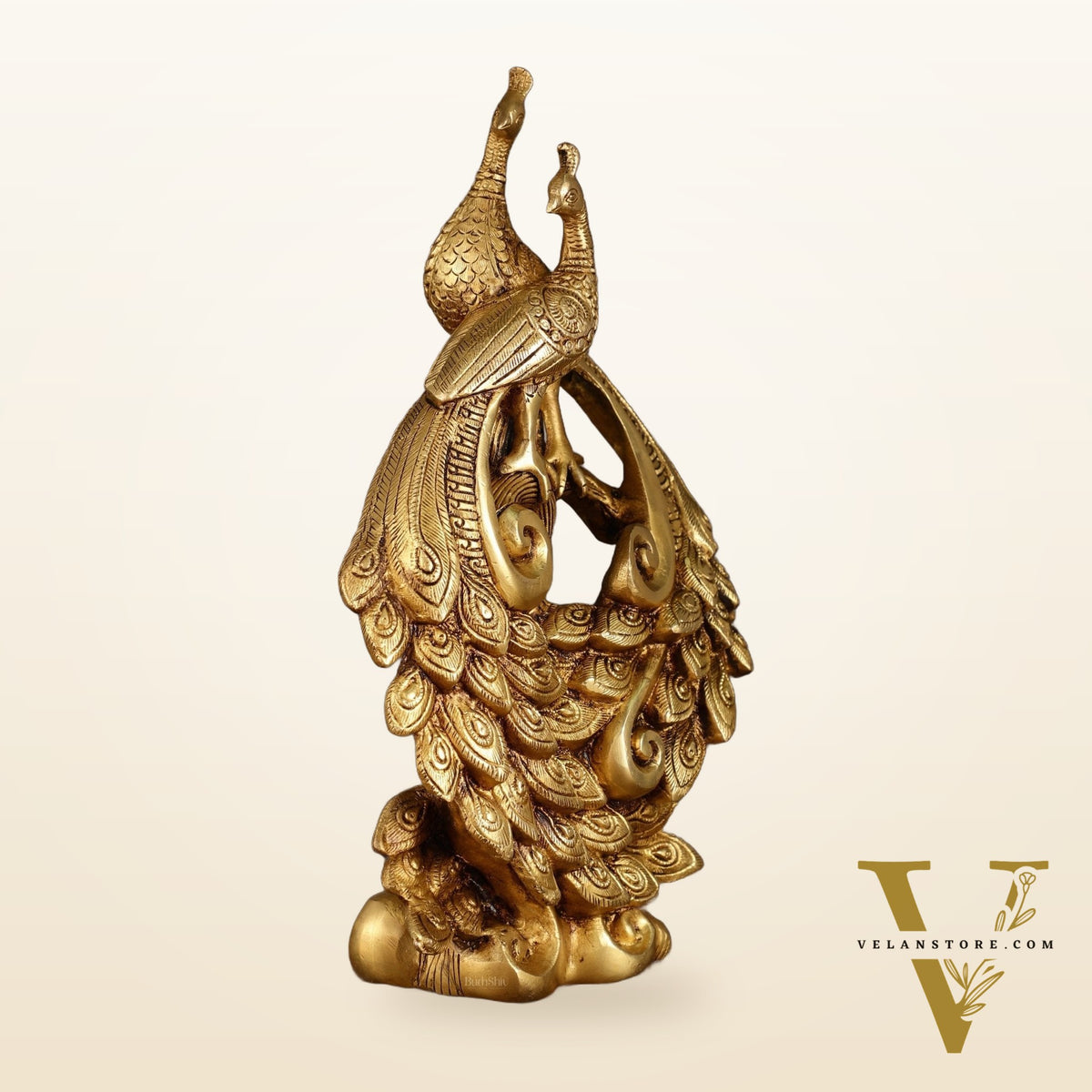 Brass Superfine Peacock Pair Sitting on Tree Trunk | 12 Inch Height | 4 KG