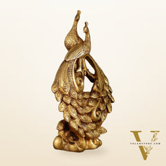 Brass Superfine Peacock Pair Sitting on Tree Trunk | 12 Inch Height | 4 KG